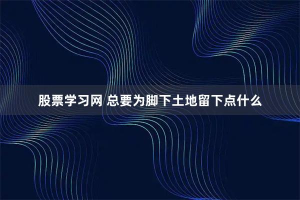 股票学习网 总要为脚下土地留下点什么